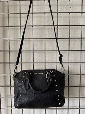 Michael Kors Black Studded Pebbled Leather Crossbody Bag